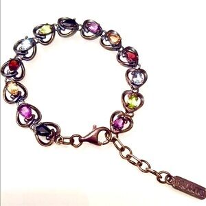 BADAVICI Natural Multi Gemstones Sterling Silver Heart Link Tennis Brace…